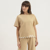 Women Round Neck Solid Branding Hem T-Shirt