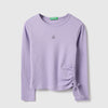 Girls Regular Fit Round Neck Solid Rib with Side Knot Top