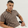 Men Regular Fit Johny Collar Vertical Stripes Jersey T-Shirt