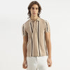Men Regular Fit Polo Neck Striped Grindle Waffle T-Shirt