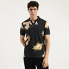 Men Relaxed Fit Johny Collar Diffused Digital Print Interlock T-Shirt