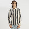 Men Relaxed Fit Polo Neck Striped Brush Stroke T-Shirt