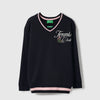 Girls Regular Fit V-Neck Printed Tennis Club Sweatshirt