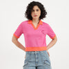 Women Polo Neck Solid Plutch Logo T-Shirt