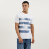 Men Relaxed Fit Crew Neck Brush Stroke Stripe Print Pique T-Shirt