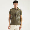 Men Relaxed Fit Polo Neck Floral Pique T-Shirt