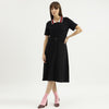 Women Polo Neck Solid Jacquard Dress