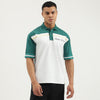Men Oversized Fit Polo Neck Color Block T-Shirt