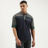 Men Oversized Fit Polo Neck Color Block T-Shirt