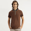 Men Regular Fit Polo Neck Solid Zipped Placket Jersey T-Shirt