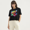 Women Round Neck Typography Ombre Slogan T-Shirt