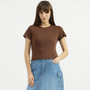 Women Round Neck Solid Fitted Crop Baby T-Shirt
