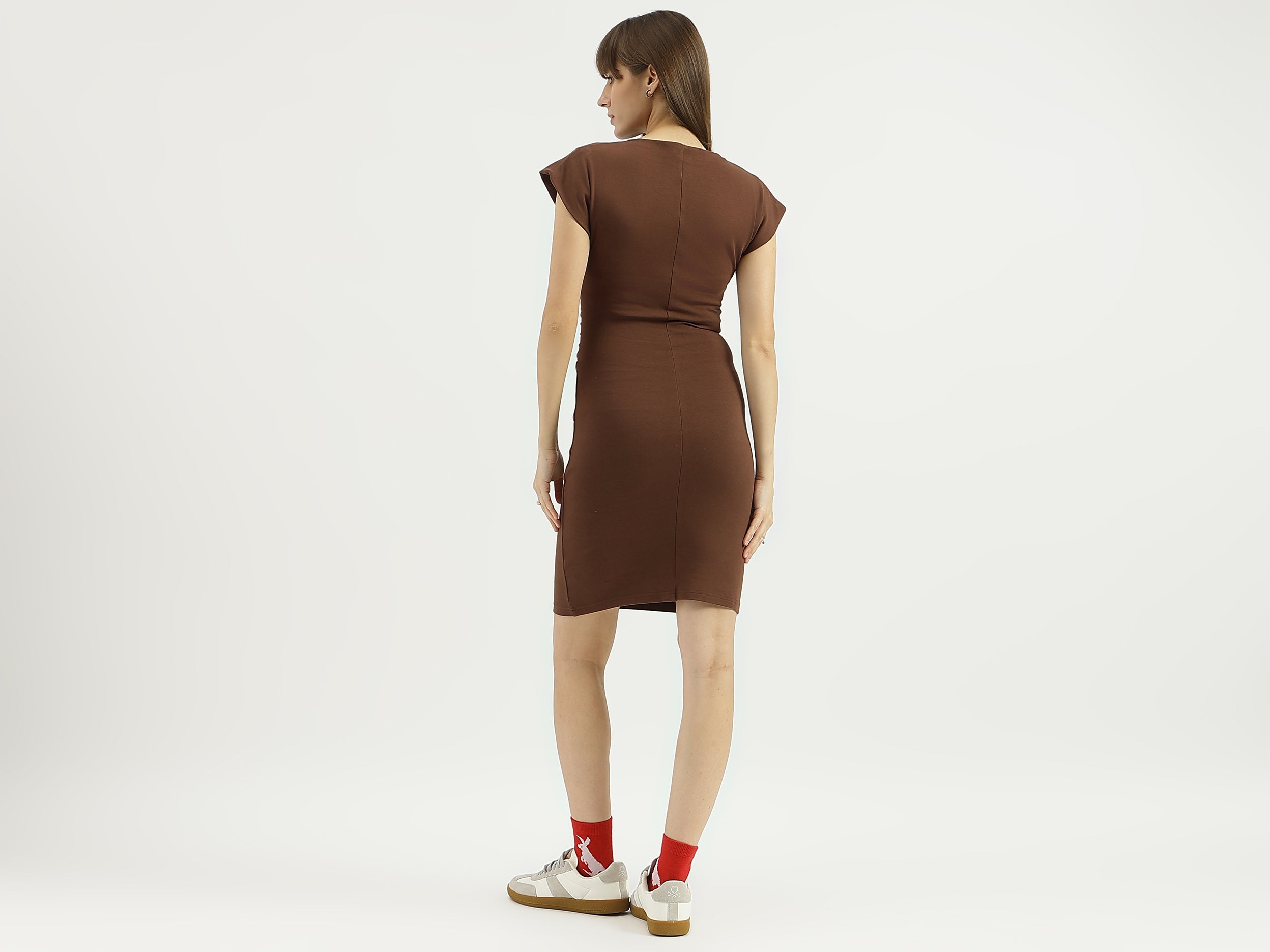 boat neck bodycon dress Pin Dot Cotton Burgundy Princess Style Dress main image 0