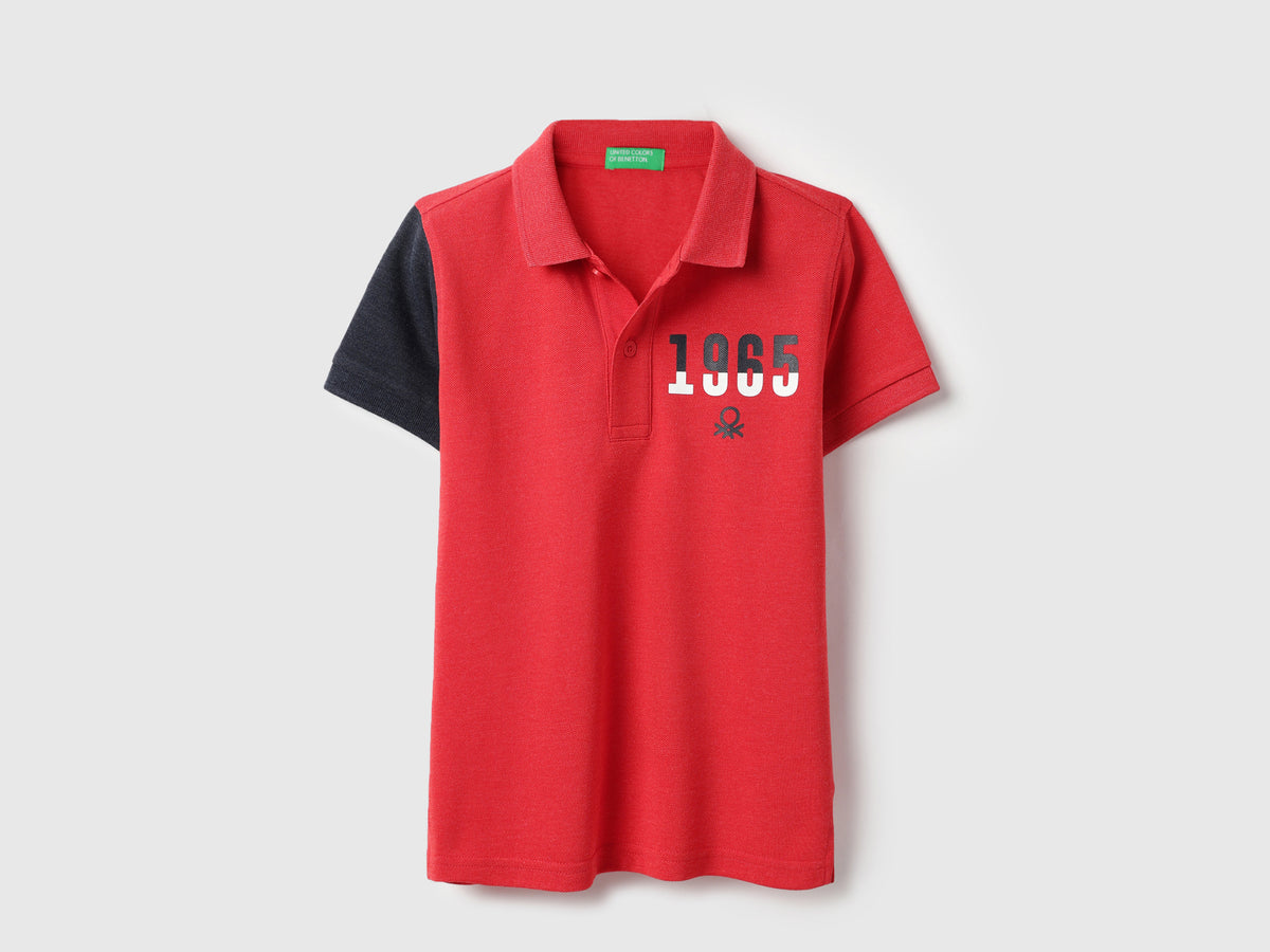 Boys Regular Fit Polo Neck Printed Contrast Sleeve T-Shirt