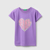 Girls Regular Fit Round Neck Gliiter Graphic T-Shirt