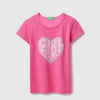 Girls Regular Fit Round Neck Graphic Gliiter T-Shirt