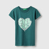 Girls Regular Fit Round Neck Graphic Gliiter T-Shirt