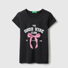 Girls Regular Fit Round Neck Graphic The Good Vibe Club T-Shirt