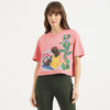 Women Round Neck Printed Face Crop Pique T-Shirt