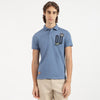 Men Relaxed Fit Polo Neck Typography Badges Back Heavy Jersey T-Shirt