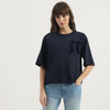Women Round Neck Solid Bow Plutch T-Shirt