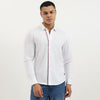 Men Slim Fit Spread Collar Solid Fine Tape Mercerised Pique Shirt