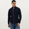 Men Slim Fit Spread Collar Solid Fine Tape Mercerised Pique Shirt