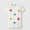Girls Regular Fit Round Neck Crochet Patch T-Shirt