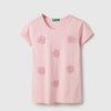 Girls Regular Fit Round Neck Crochet Patch T-Shirt