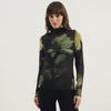 Women Crew Neck Diffused Floral Mesh Top