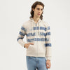 Men Regular Fit Hooded Neck Striped Brush Stroke Terry Sweatshirt