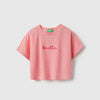 Girls Cropped Fit Round Neck Striper Crinkle T-Shirt