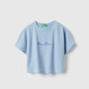 Girls Cropped Fit Round Neck Striper Crinkle T-Shirt