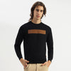 Men Regular Fit Crew Neck Solid Stripe Transfer Sweatshirt