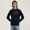 Men Regular Fit Crew Neck Graphic Print Flock Transfer Sweatshirt