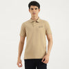 Men Relaxed Fit Polo Neck Typography Tonal Back T-Shirt