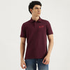 Men Relaxed Fit Polo Neck Typography Tonal Back T-Shirt