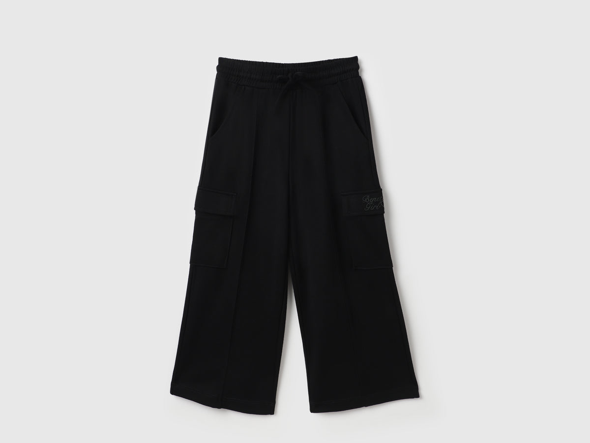 Girls Solid Regular Fit Interlock Cargo Trackpants