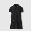 Girls Regular Fit Polo Neck Solid Gold Button Interlock Dress