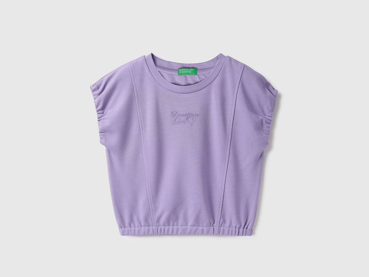 Girls Cropped Fit Round Neck Solid Interlock Top