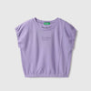 Girls Cropped Fit Round Neck Solid Interlock Top