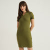 Women V-Neck Textured Bodycon Rib Dress