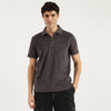 Men Relaxed Fit Polo Neck Textured Badge Towel T-Shirt