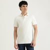 Men Relaxed Fit Polo Neck Textured Badge Towel T-Shirt
