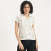 Women Johny Collar Printed All Over Puff T-Shirt
