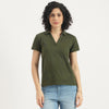 Women Johny Collar Printed All Over Puff T-Shirt