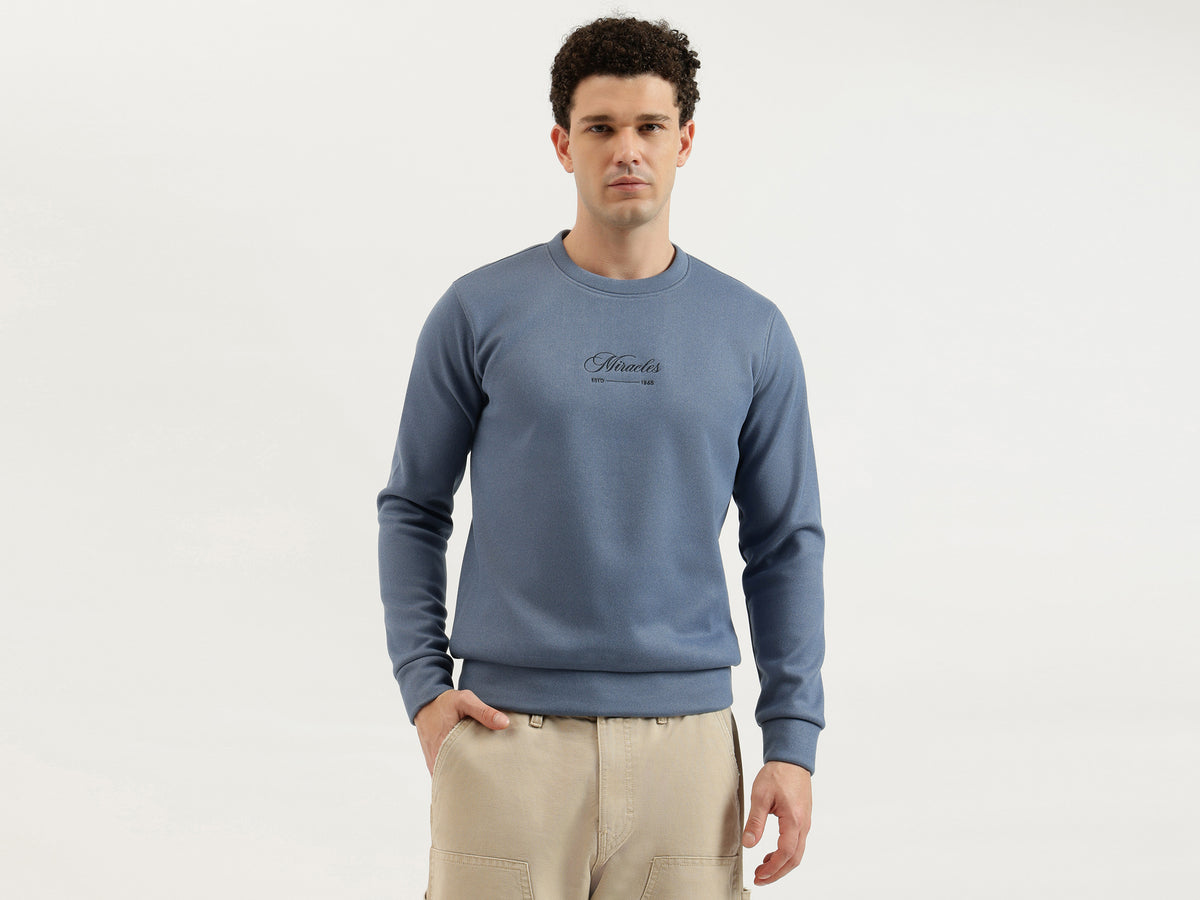 Men Regular Fit Crew Neck Typography Velour Sweatshirt