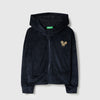 Girls Regular Fit Hooded Neck Embroidered Velour Sweatshirt