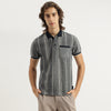 Men Regular Fit Polo Neck Striped Open Knit T-Shirt