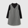 Girls Regular Fit V-Neck Textured Weave Shiny Tweed Pinafore Dress with Tee